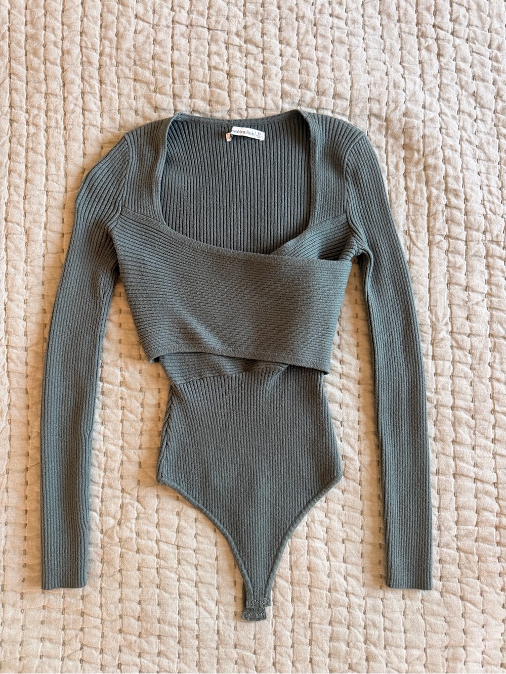 Abercrombie & Fitch Olive Green Ribbed Square-Neck Bodysuit Sweater